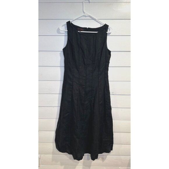 Anne Klein 100% Linen Black Ribbed Sleevless Dress Women's Size 8 Minimalist - Picture 1 of 7